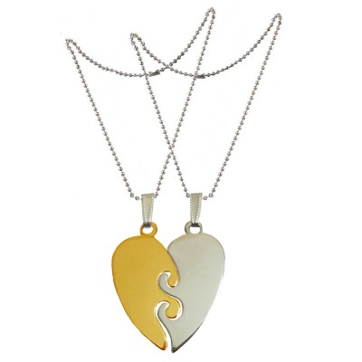 Two Pieces Couple Heart Shape Necklace by Menjewell 